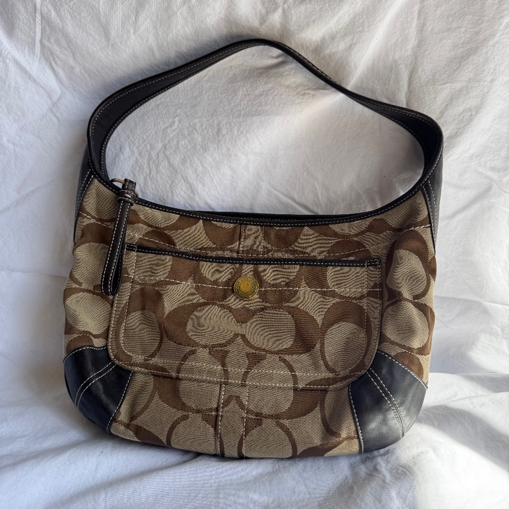 Vintage Coach Embroidered Canvas & Leather Bag